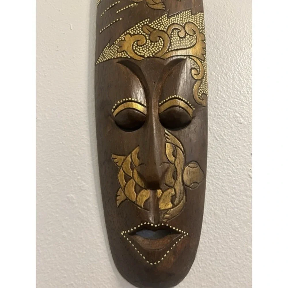 Hand Carved Masque Mask African Style Decor Wooden Wall Decor Hanging Art‎